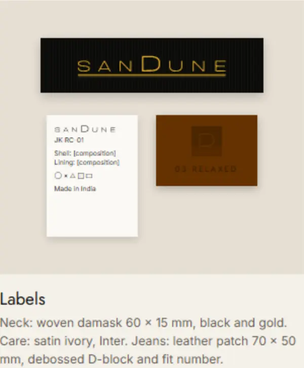 SanDune Woven and care labels