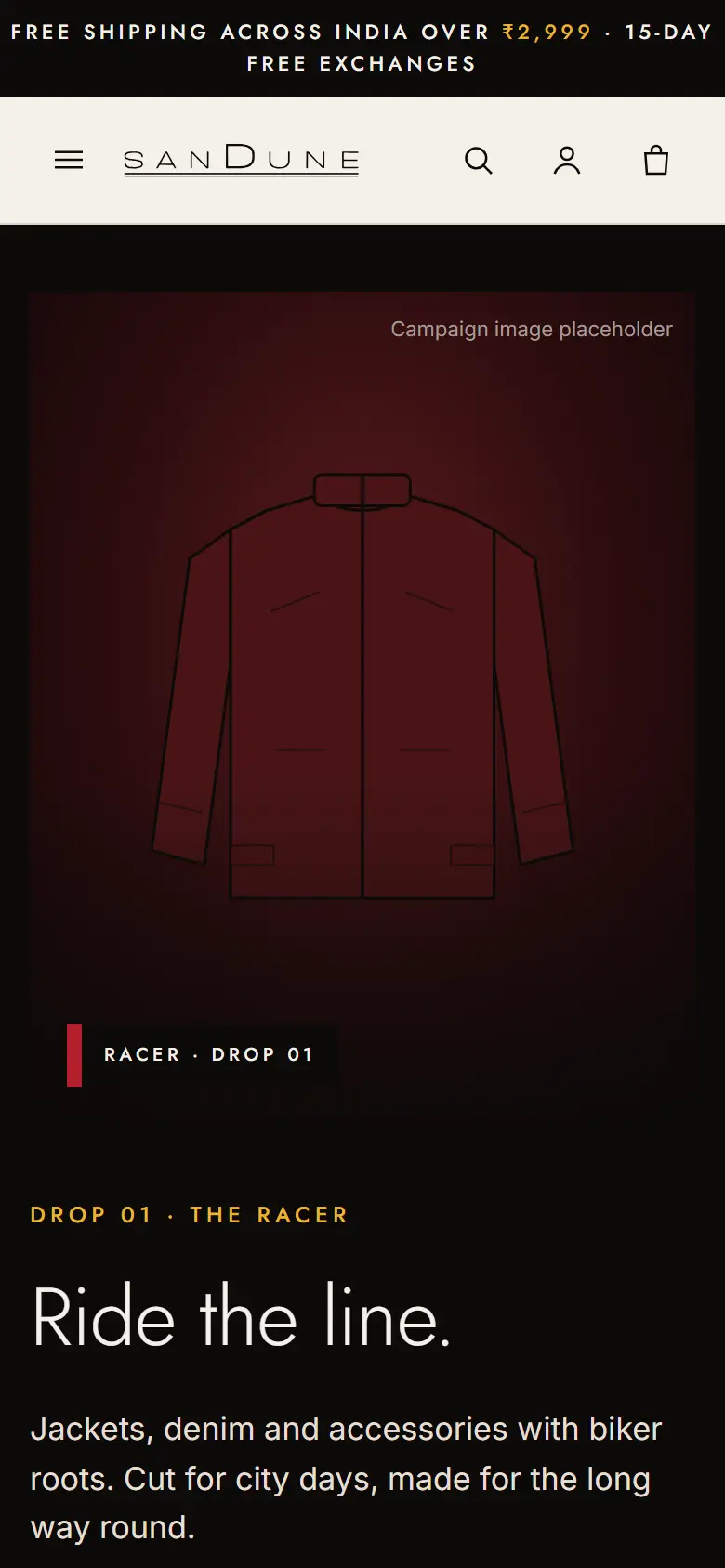 SanDune phone store concept with jacket hero