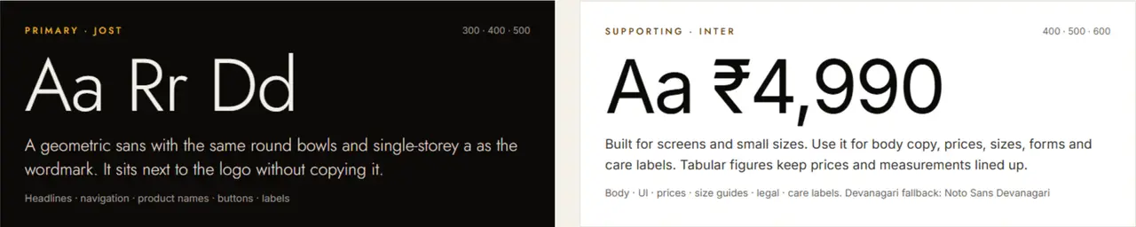 SanDune type system: Jost headlines and Inter supporting text
