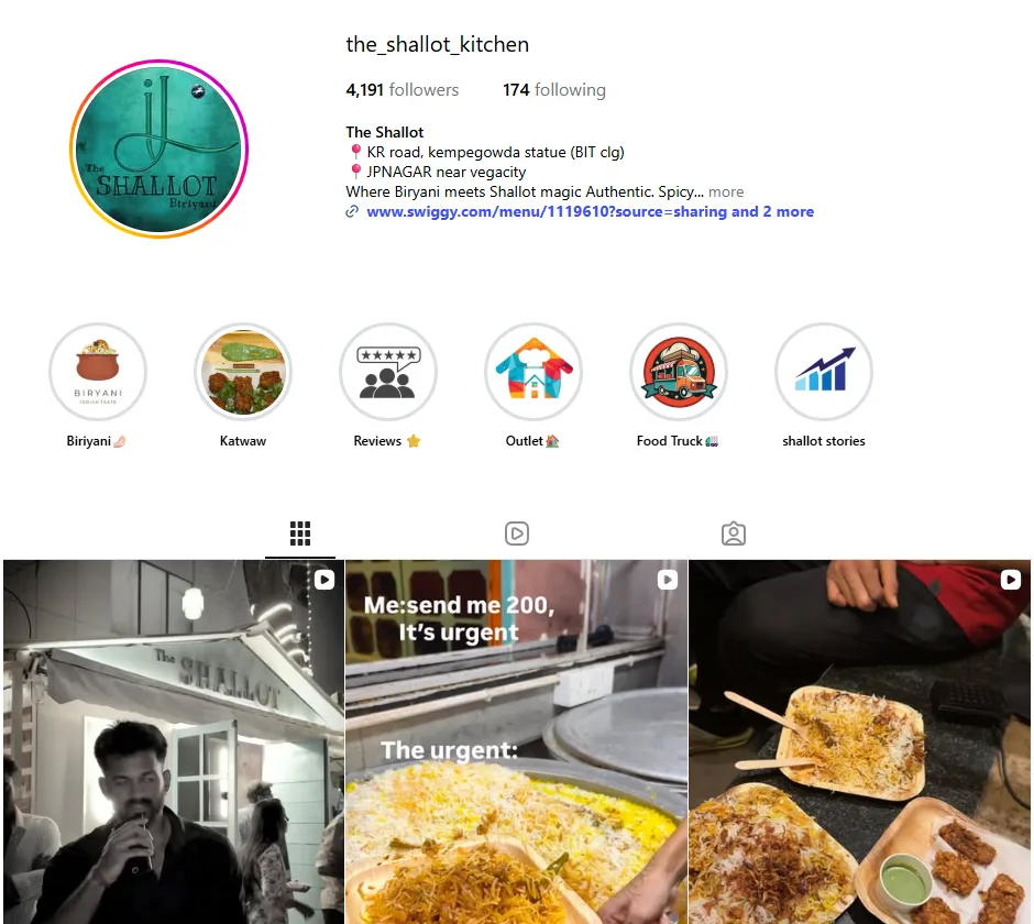 The Shallot Kitchen on Instagram: profile with both outlets, ordering link and food videos